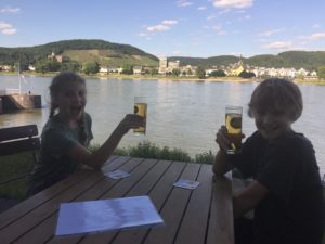 Drinking apfelschorle by the Rhine
